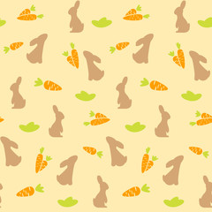 Fototapeta premium Vector seamless pattern with rabbits and carrots. Childish background.