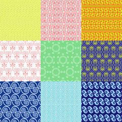 Vector set of ethnic Greek geometric and floral patterns. 