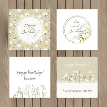 Vector set vintage floral greeting cards for birthday.