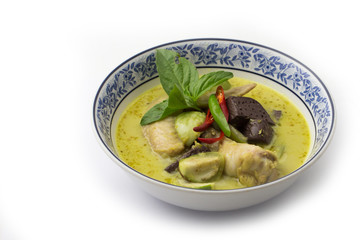 Thai green curry on white background 