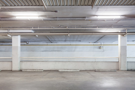 Parking garage interior, industrial building,Empty underground.