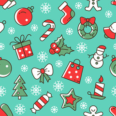  Christmas vector seamless pattern. Cute  christmas icons on a blue background