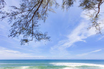 Fototapeta na wymiar Beautiful tropical beach with tree frame for summer background.