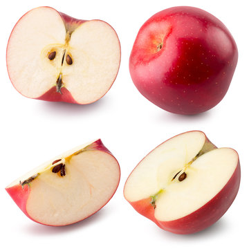 collection of red apples isolated on the white background