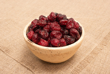 dried cranberries on canvas close up