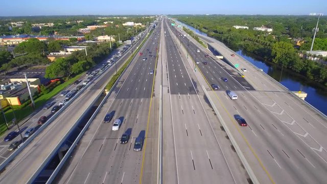 Aerial video of traffic on the 595 Fort Lauderdale