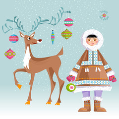 Eskimo Child and a Christmas deer.