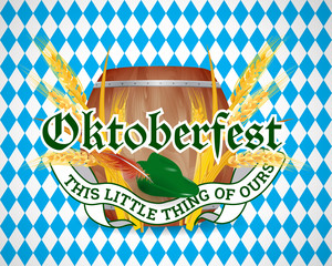 lettering poster for oktoberfest ivent with barrel of beer, gree
