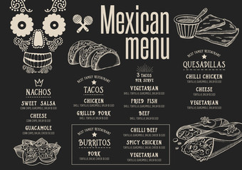 Menu mexican restaurant, template placemat.