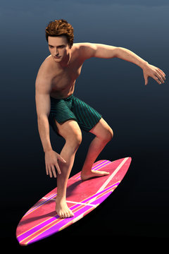 3d render of a young handsome surfer guy
