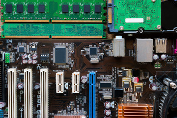 background of motherboard, RAM and hard drive