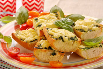 Fresh healthy vegetarian sandwiches with cheese and spinach