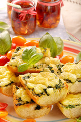 Fresh healthy vegetarian sandwiches with cheese and spinach