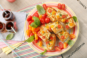 Fresh healthy vegetarian sandwiches with cheese and tomato