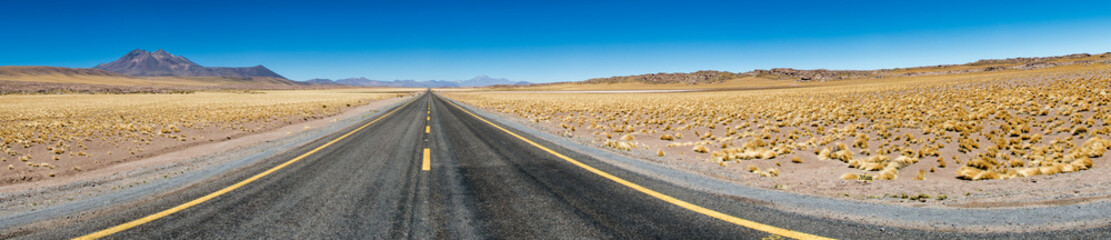 Fototapeta na wymiar Highway in the Atacama Desert in the Andes Mountains of northern Chile