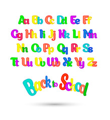 children's alphabet with different coloured letters on white b