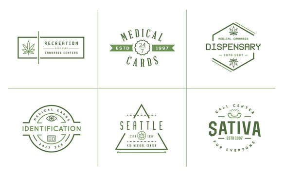 Set of Medical Cannabis Marijuana Sign or Label Template in Vect