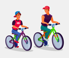 Fototapeta premium Two young men riding bicycles