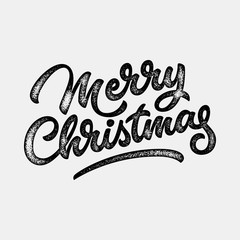 Merry Christmas, xmas badge, handwritten lettering, calligraphy with grain, noise, dotwork, halftone, grunge texture for logo, banners, labels, postcards, posters, web and prints. Vector illustration. - 124539053