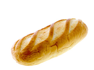 Long loaf bread isolated on white.