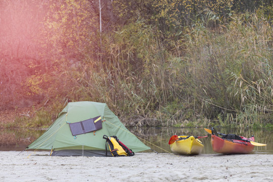 Kayaking on the river.