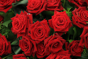 Red roses in bridal bouquet