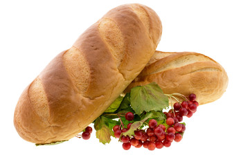 Long loaf bread isolated on white.