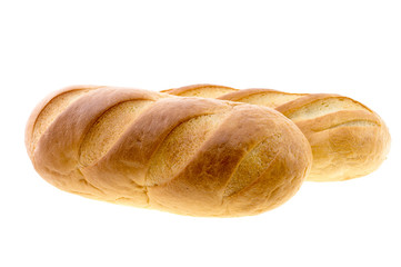 Long loaf bread isolated on white.
