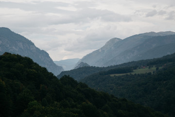 High layered mountains and clouds, beautiful nature landscape