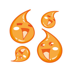 Obraz premium Happy smiling drops of fresh orange juice - cute cartoon mascots emoji. Vector illustration drawn in a cute cartoon characters style.