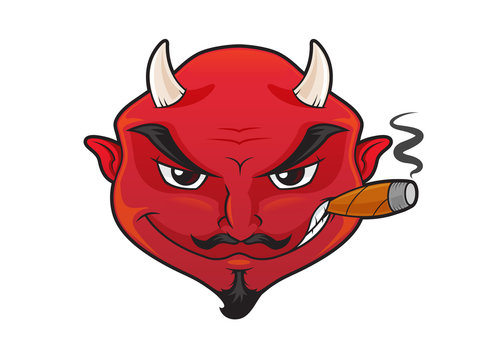 Red devil demon smoking cigar vector illustration