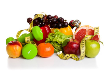 fitness equipment and healthy food 