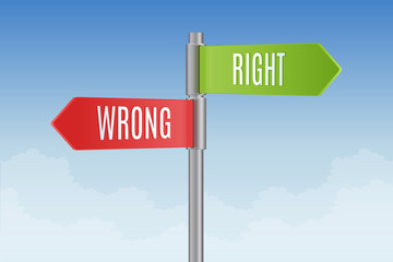 Signpost with right and wrong direction arrows vector illustration