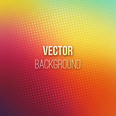 Colorful blurred background with halftone effect overlay. Dotted pattern on red-orange abstract gradient backdrop. Vector illustration