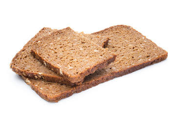 Slices of rye bread isolated on white background.