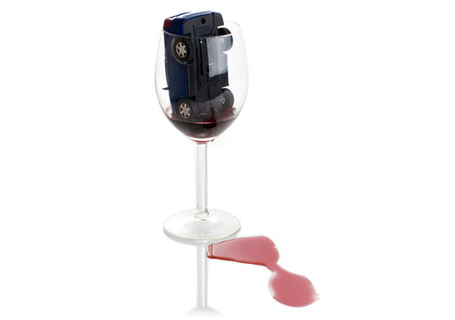 turn the car and glass of wine. does not drink driving