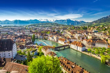 Poster Pilatus mountain and historic city center of Lucerne, Central Switzerland © Eva Bocek