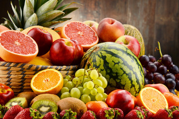 Composition with assorted fruits - obrazy, fototapety, plakaty