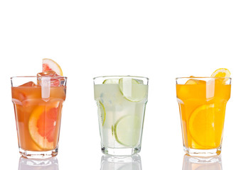 Glass of orange grapefruit and lemon juice iced