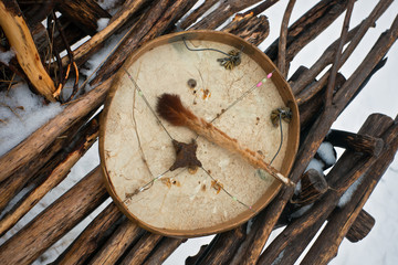 Koryak shaman drum used as a musical instrument.