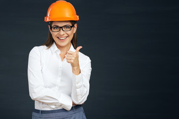 Business woman architect show thumb up.