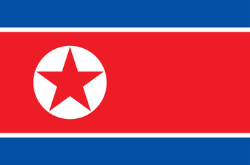 Naklejka premium Vector flat style Democratic People's Republic of Korea state flag. Official design of North Korea national flag. Symbol with lines and star. Independence day, holiday, web button, template background