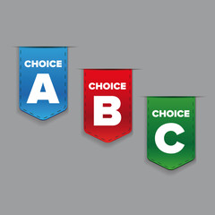 Ribbons with three choices: A, B and C