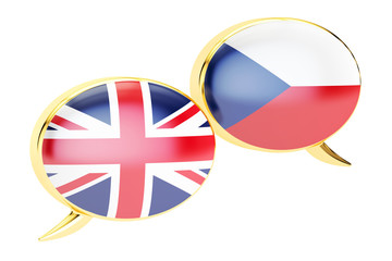 Speech bubbles, English-Czech conversation concept. 3D rendering