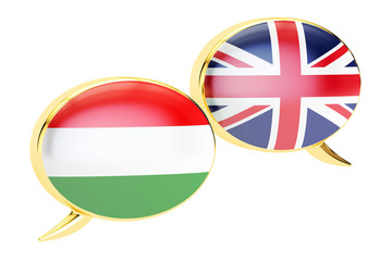 Speech bubbles, English-Hungarian conversation concept. 3D rende