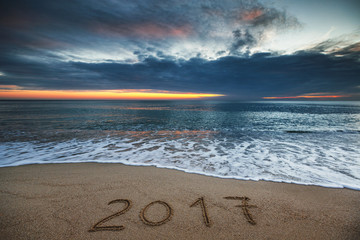 New Year 2017 concept on the sea beach