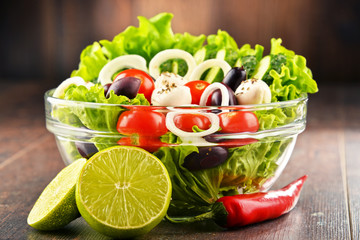 Composition with vegetable salad bowl. Balanced diet