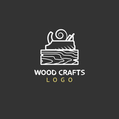 Wood crafts. Woodworking badge logo. Vector logotype template for carpenter.
