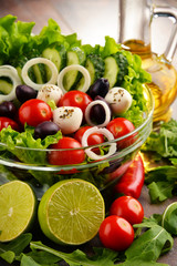 Composition with vegetable salad bowl. Balanced diet