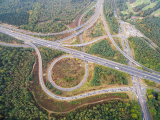 Road junction in the country side aerial view in Netherlands